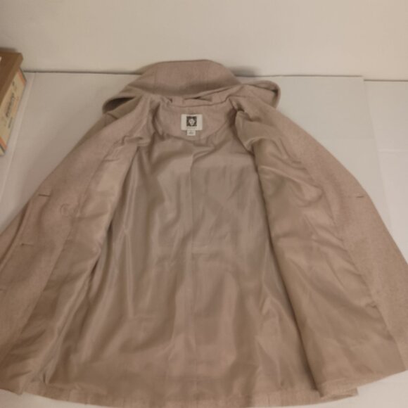 Anne Klein Classic Tan Wool Blend Double Breasted Hooded Coat Women’s L Large - Picture 8 of 16